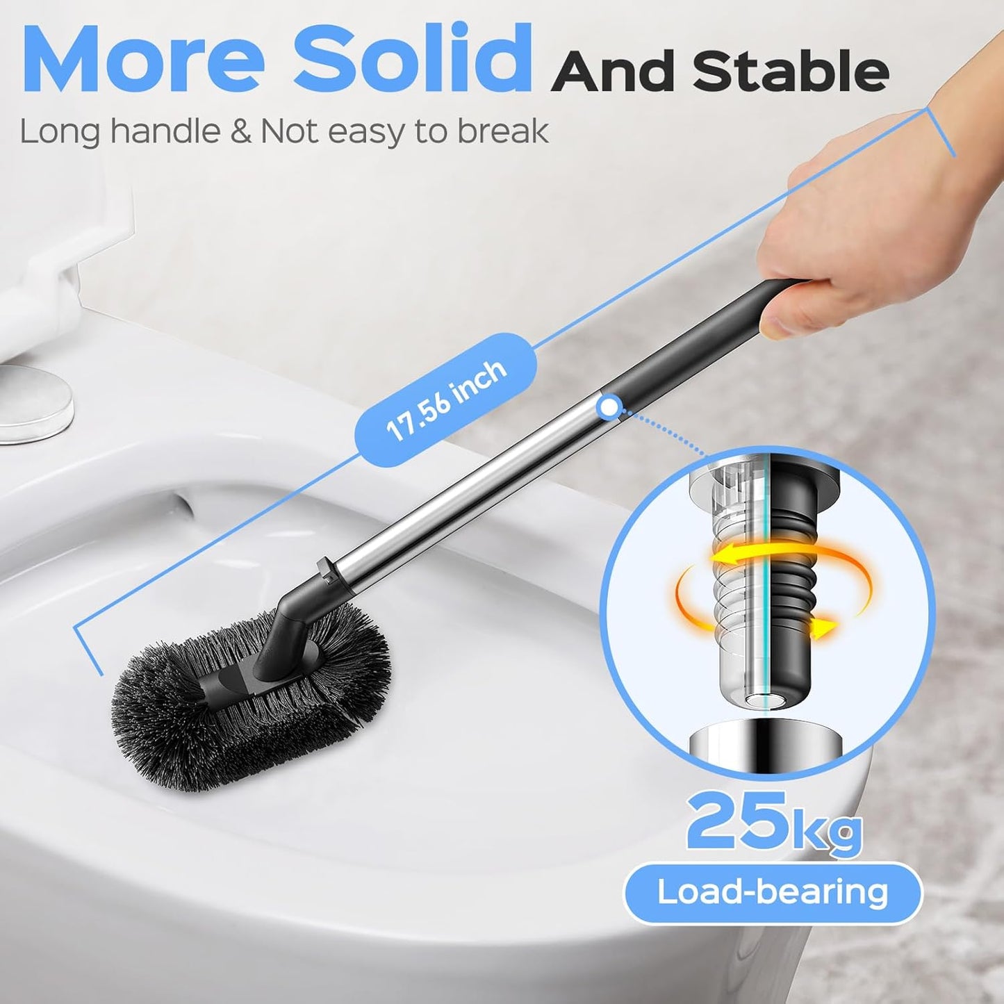 HAMITOR Toilet Plunger and Brush Set: 2 in 1 Stainless Steel Rustproof Combo with Deep Cleaning Curved Bristles - Heavy Duty Toilet Unclogging for Family Bathroom - Compact Apartment Accessories