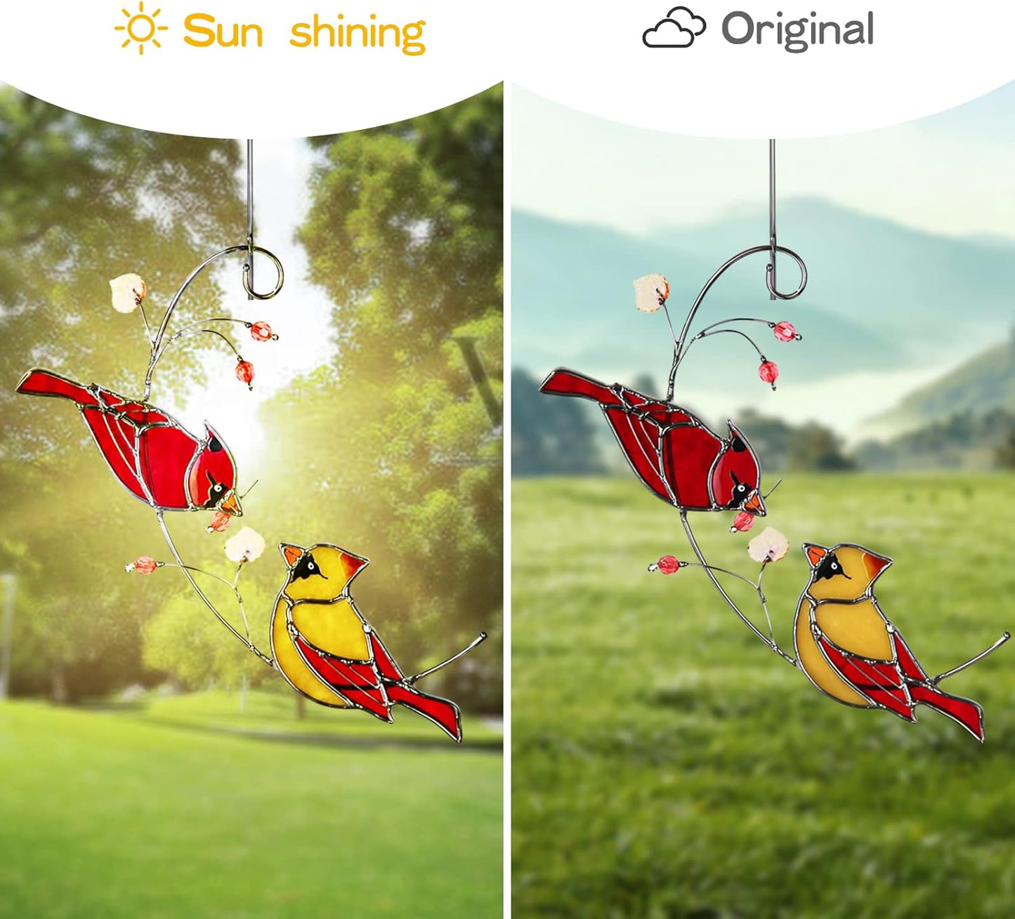Stained Glass Cardinal Suncatchers for Women Gifts,Male & Female Cardinal Sun Catcher Stained Glass for Window Hangings,Red Birds Sun Catchers for Christmas Dec, Rememberce Gifts for Bird Lovers