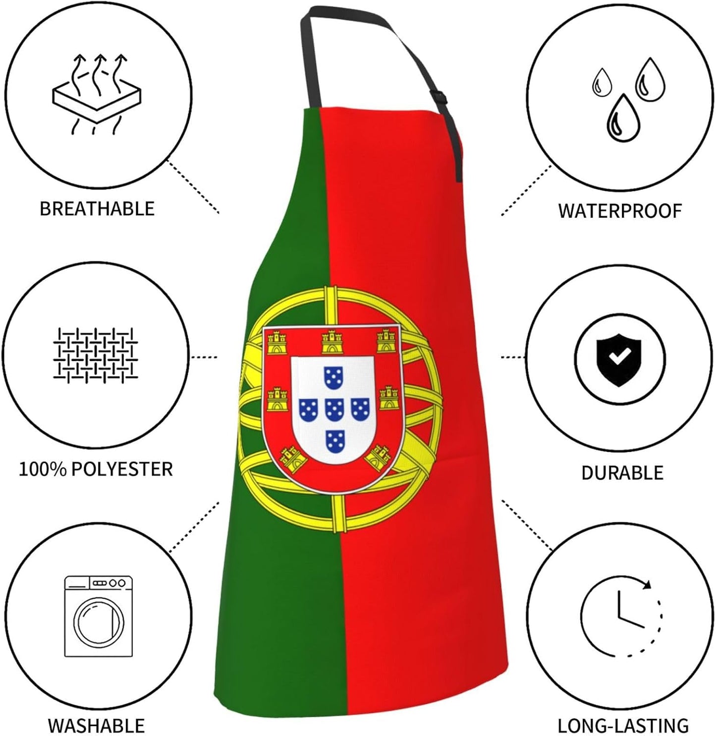 Portuguese flag print Waterproof apron with pocket adjustable cooking apron for adult kitchen bibs to bake