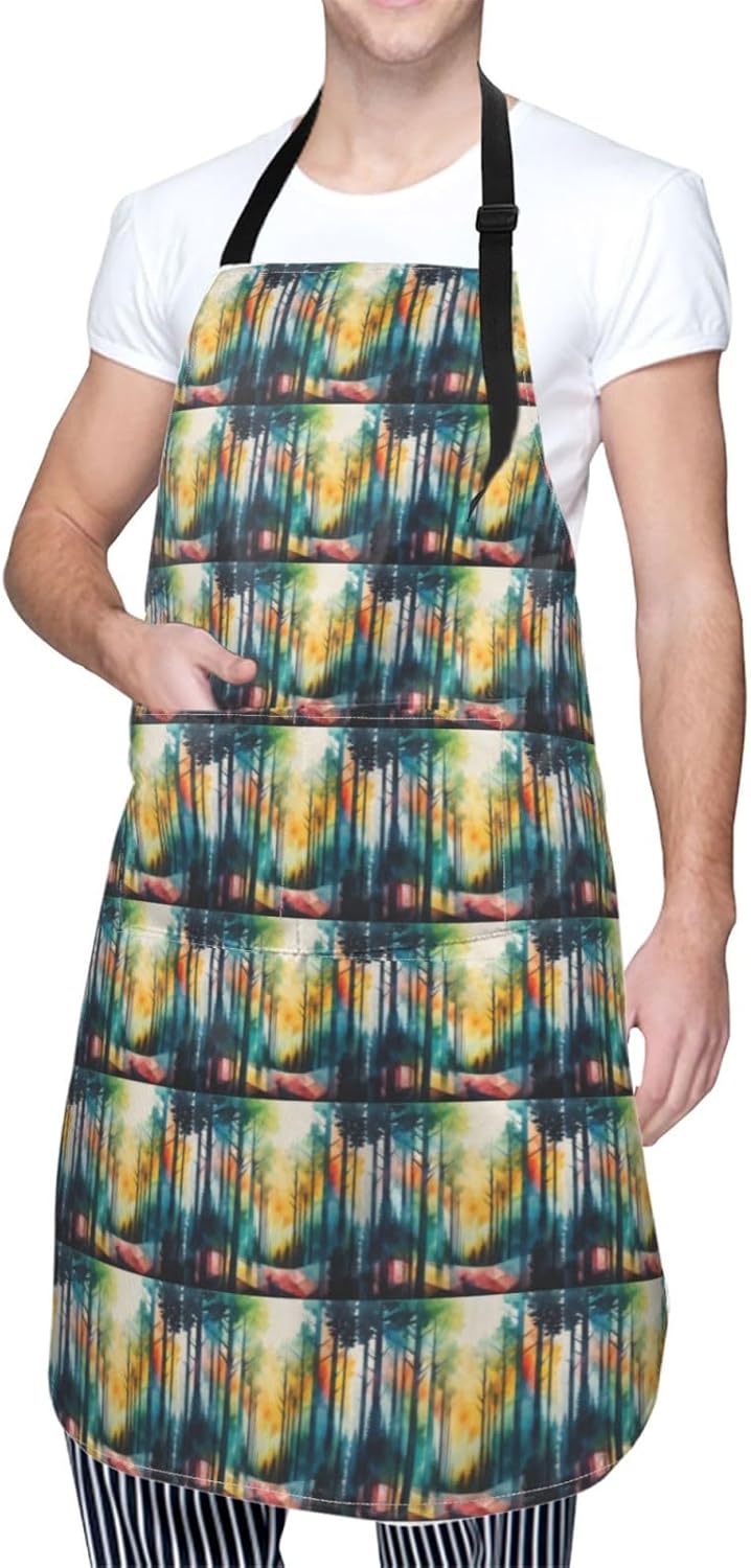 YANYU Tree Art Print 28x33 In Kitchen Apron Stylish Chef Apron with Po
