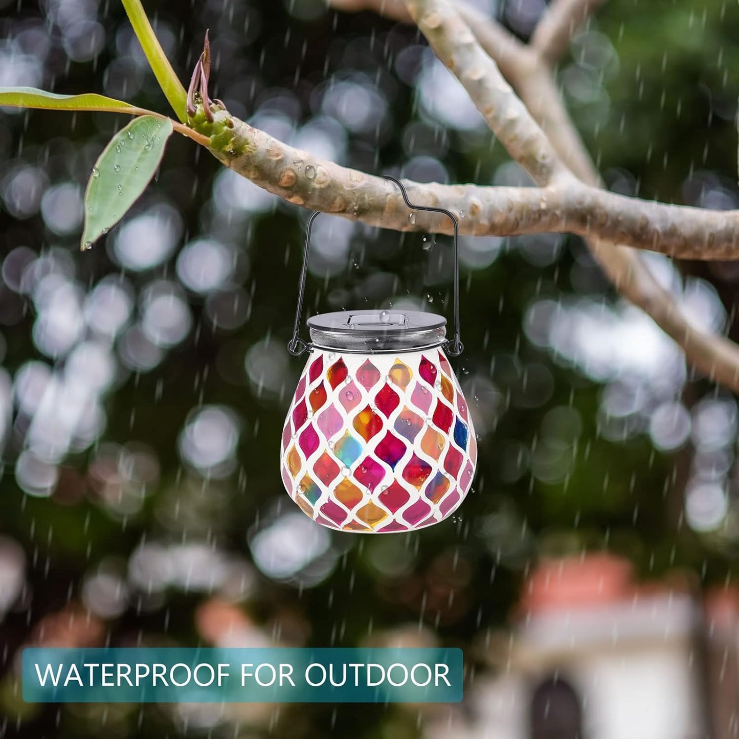Bshine Mosaic Solar Lantern Outdoor Hanging Waterproof, Pink Mosaic Light Indoor Valentine's Day Decor Table, Garden Decor for Yard Outside, Path, Lawn, Birthday Gift for Mom Women
