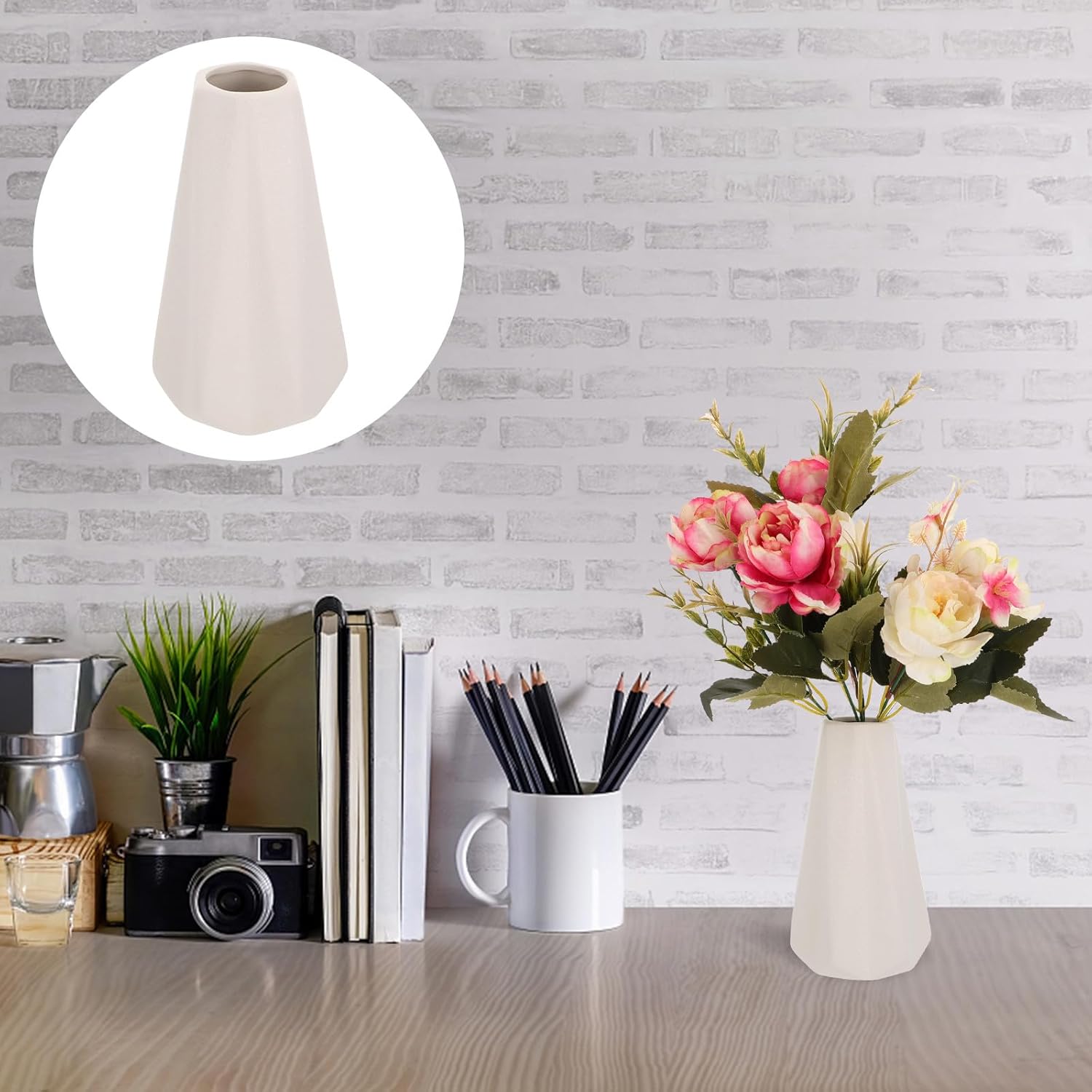 FAVOMOTO Ceramic Flower Vase White Solid Pot Nordic Style Origami Diam