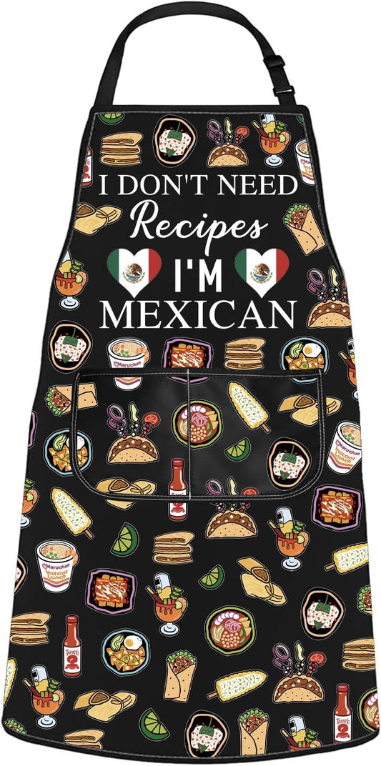 WCGXKO I Don't Need A Recipe I'm Mexican Kitchen Apron Funny Mexican Feast Gift Mexico Vacation Travel Gift