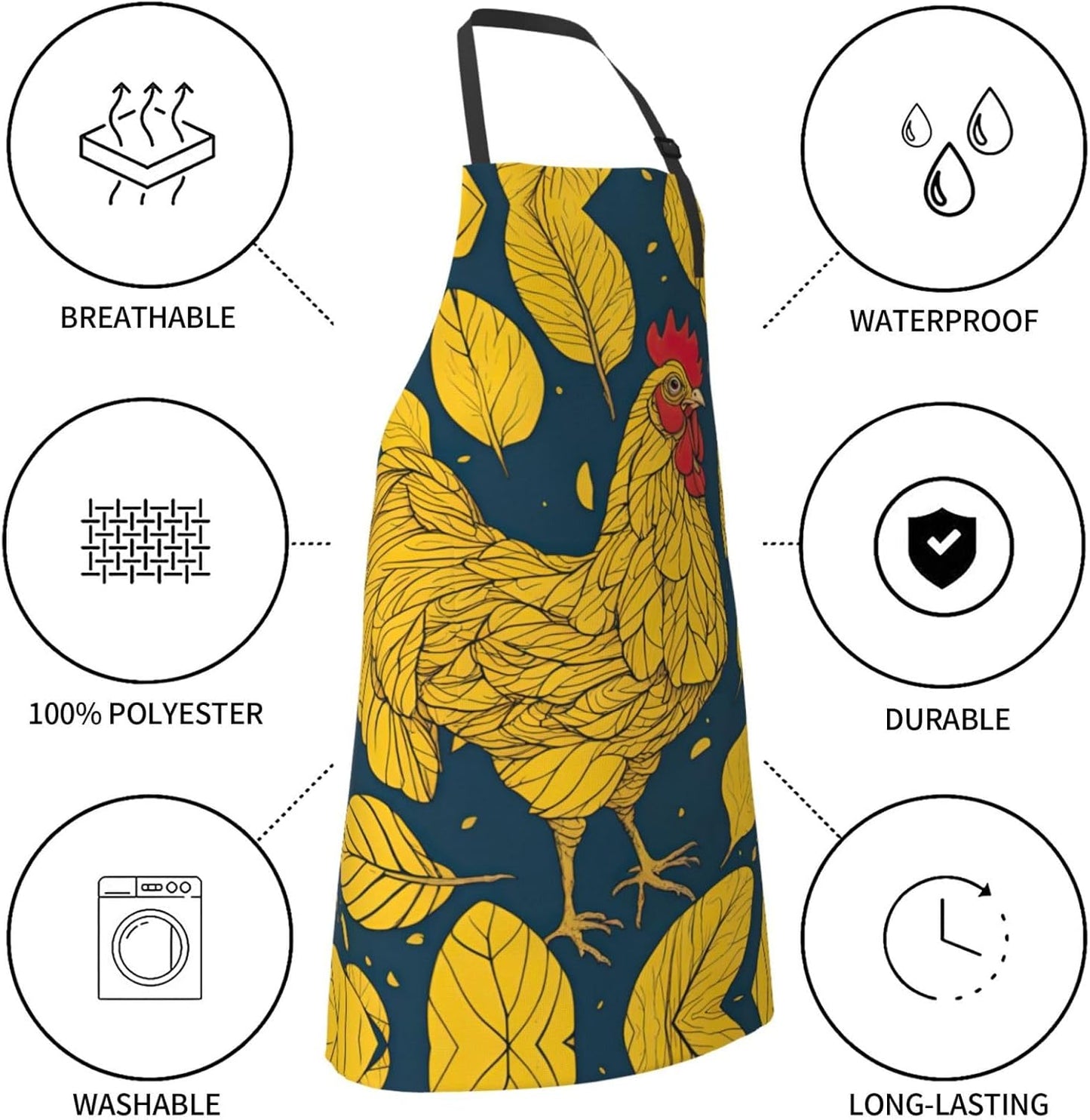 yellow leaves chicken print Waterproof chef's apron with pocket apron for kitchen cooking baking barbecue and gardening