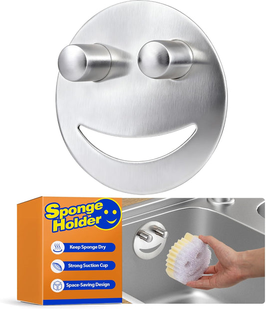 Discount Parts Direct Stainless Steel Sponge Holder For Scrub Daddy Mommy Sponge, Bathroom Kitchen Sink Caddy Organizer Storage with Suction Cup, Dishwasher Safe, Keep Sponge Dry, Silver, 1-Pack