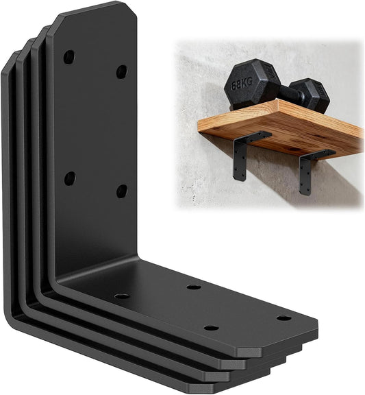 3"×3"×1.2" L Bracket for Wood, 90 Degree Angle Bracket, Galvanized Corner Brace for Wood Post, Floating Shelves, Raised Garden Bed, Cabinet, Table, Furniture (Black-4PCS)