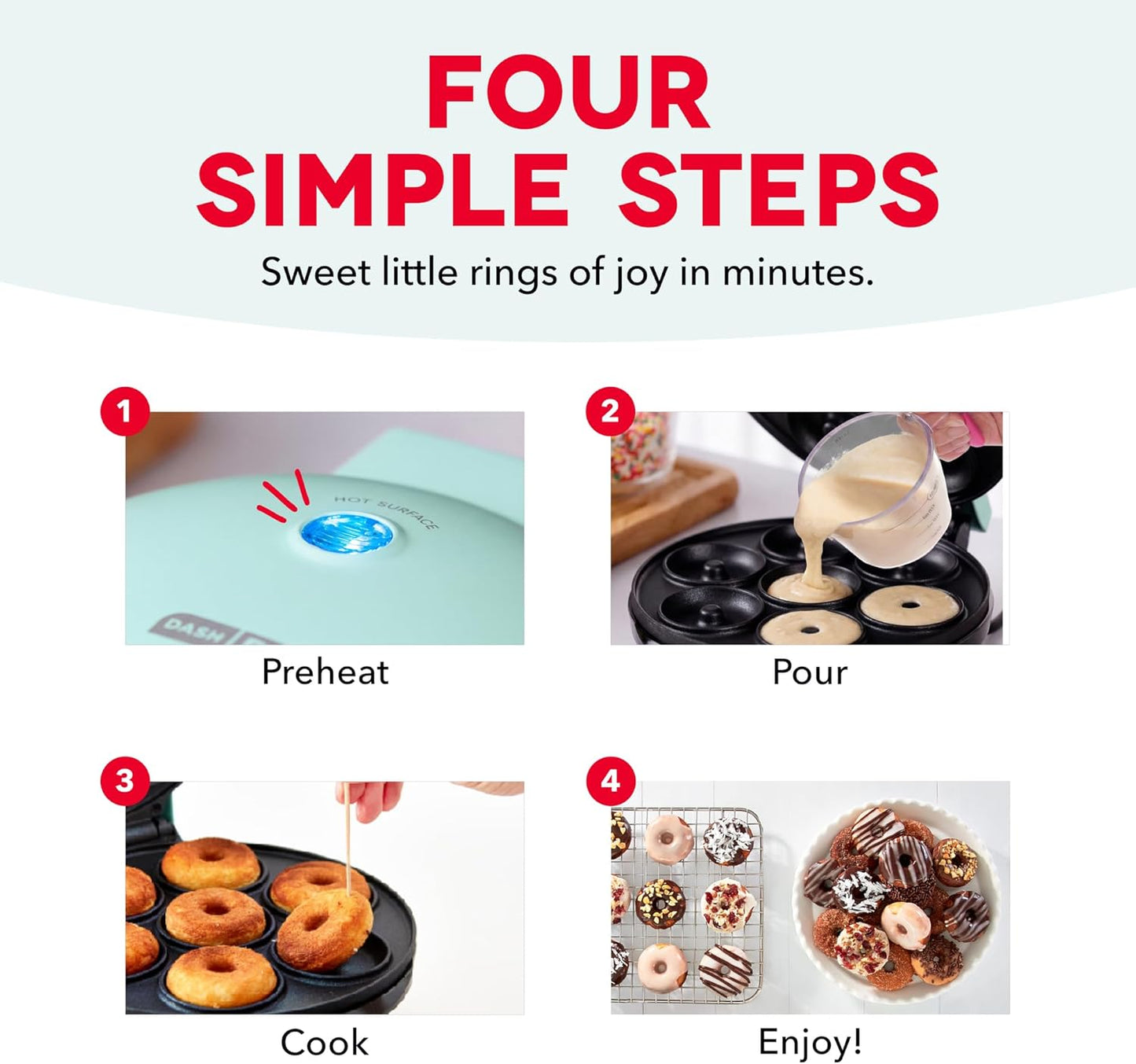 Dash Express Mini Donut Maker - Homemade Dessert Maker - Features Double-Sided, Non-Stick Surface & Space-Saving Design - Makes 7 - Aqua