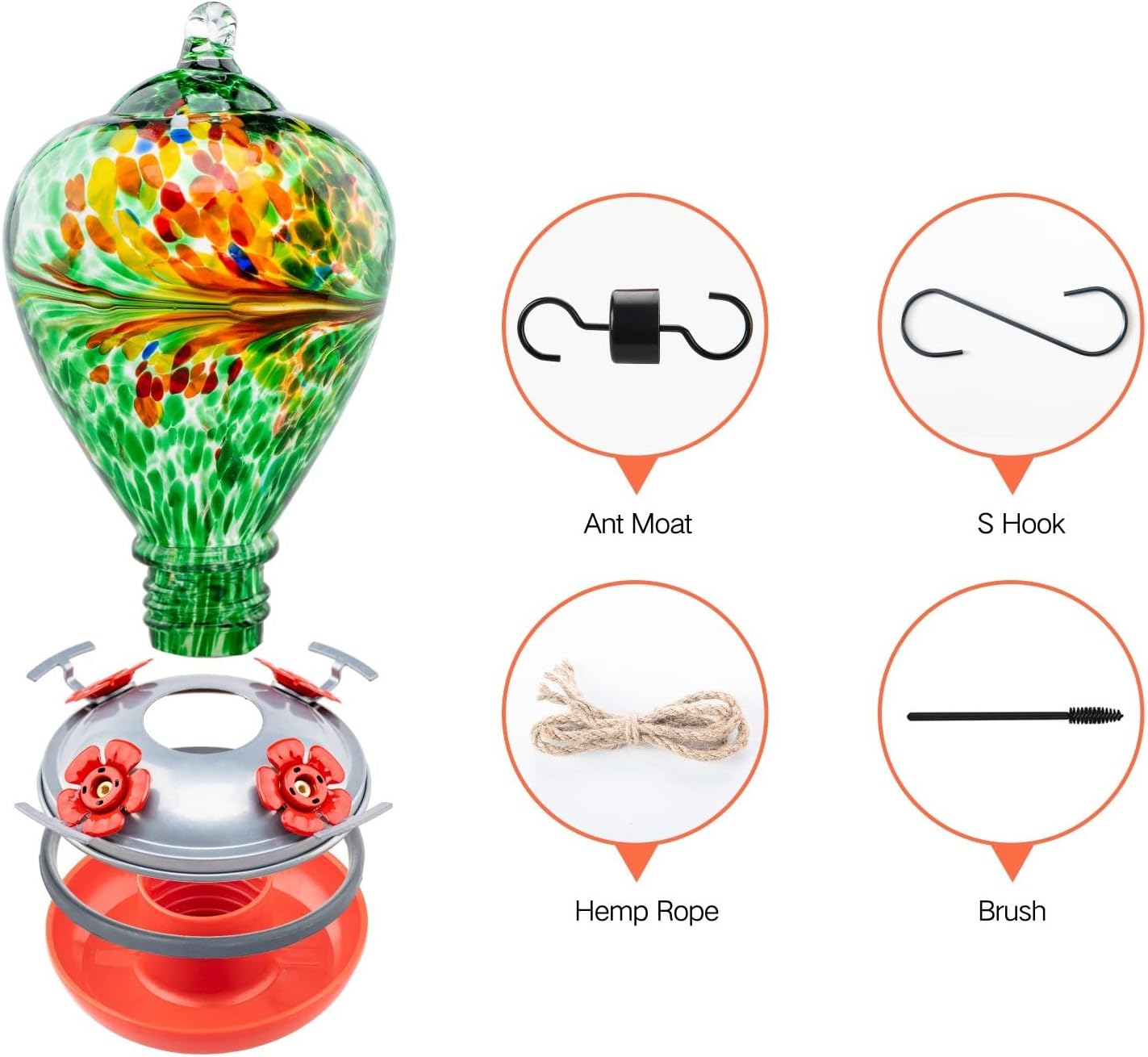 Muse Garden Gifts for Women Glass Hummingbird Feeder for Outdoors Hanging, Birthday Mother‘s Day Christmas Valentine Hummingbird Gifts for Women Mom, Ant Moat Included, 2 Pack, Peacock and Comet