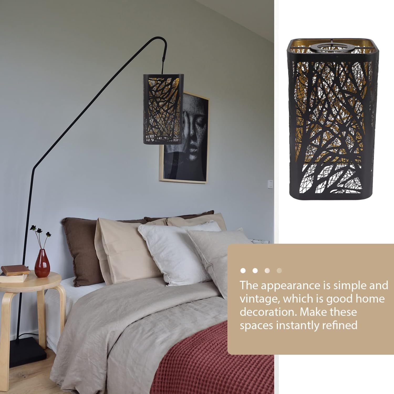 Lurrose Wrought Iron Lamp Shade Square Hollow Carved Pendant Shade for