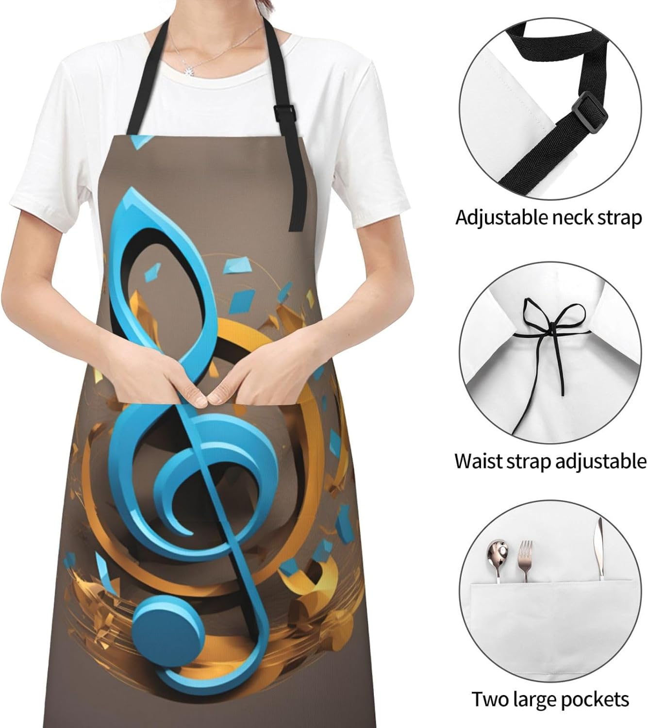 Music Note print Waterproof apron with pocket adjustable cooking apron for adult kitchen bibs to bake
