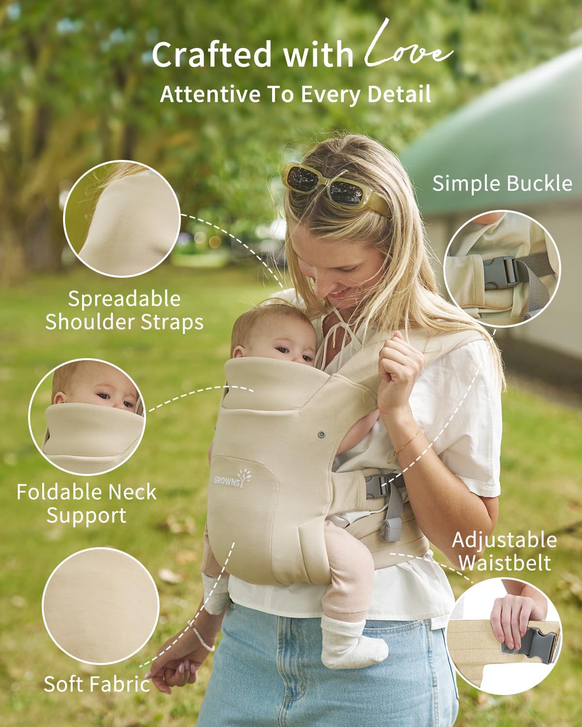 GROWNSY Baby Carrier, Cozy Newborn Carrier, Ergonomic Baby Wraps Carri