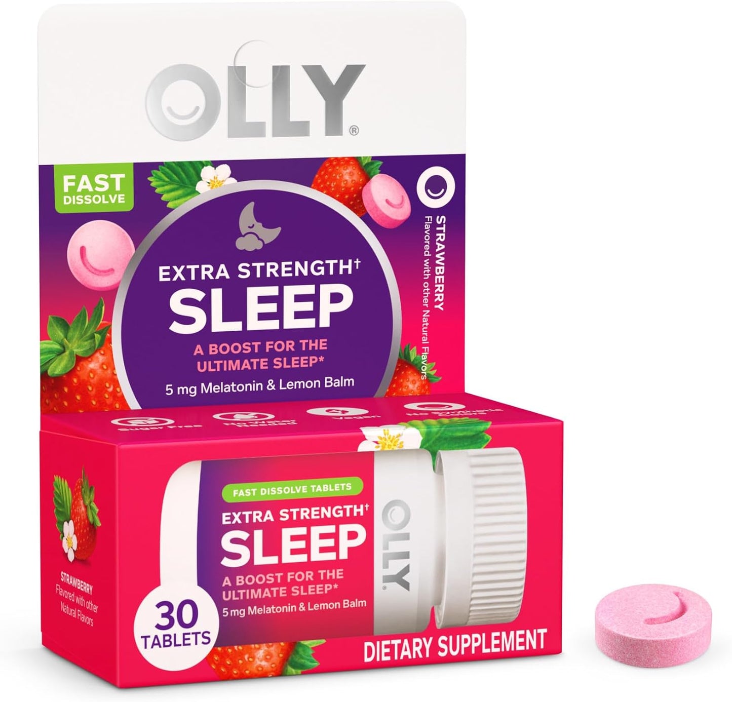 OLLY Extra Strength Sleep Fast Dissolve Tablets, 5mg Melatonin, Vegan,