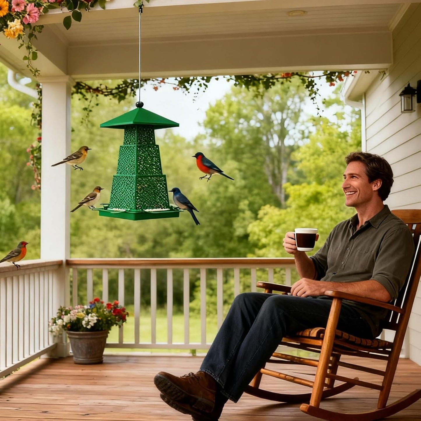 Squirrel-Proof Large Capacity Bird Feeder, 24x13.5cm Outdoor Decorative Feeder with 11x13.5cm Folded Size for Hummingbirds, Chickadees, Garden