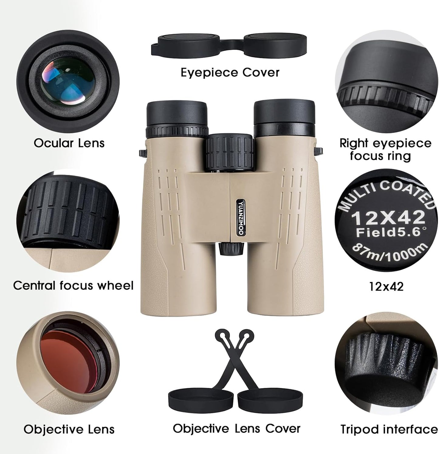 12x42 HD Binoculars for Adults High Powered Binoculars with Upgraded Phone Adapter Waterproof Compact Binocular with Low Light Night Vision for Bird Watching Hunting Outdoor Sports Concerts Mud