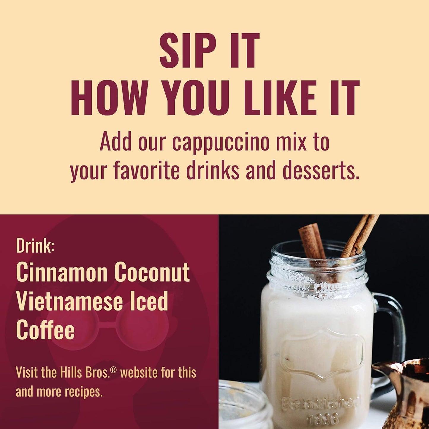 Hills Bros. Cappuccino Mix–Rich, Frothy Coffeehouse-Tasting Instant Drink Mix–Quick and Easy Preparation–Perfect for Hot & Iced Drinks & Creaming Coffee – English Toffee, 1 Pack of 16oz