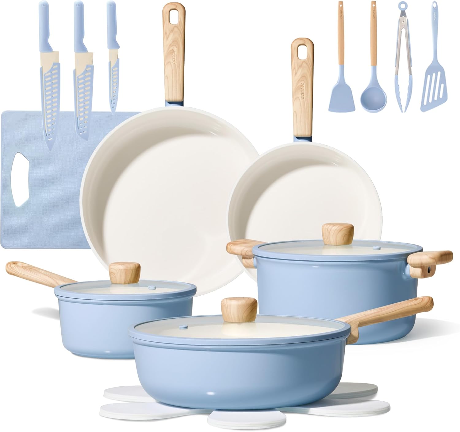 CAROTE 24pcs Ceramic Cookware Set, Pots and Pans Non Stick Kitchen Coo