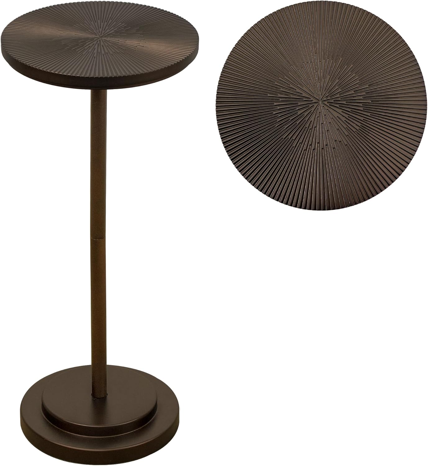 Drink Table, Carved Table Top Martini Table, Small Side Table, Weighted Base Pedestal Table for Living Room, Bedroom, Bathroom, Brown