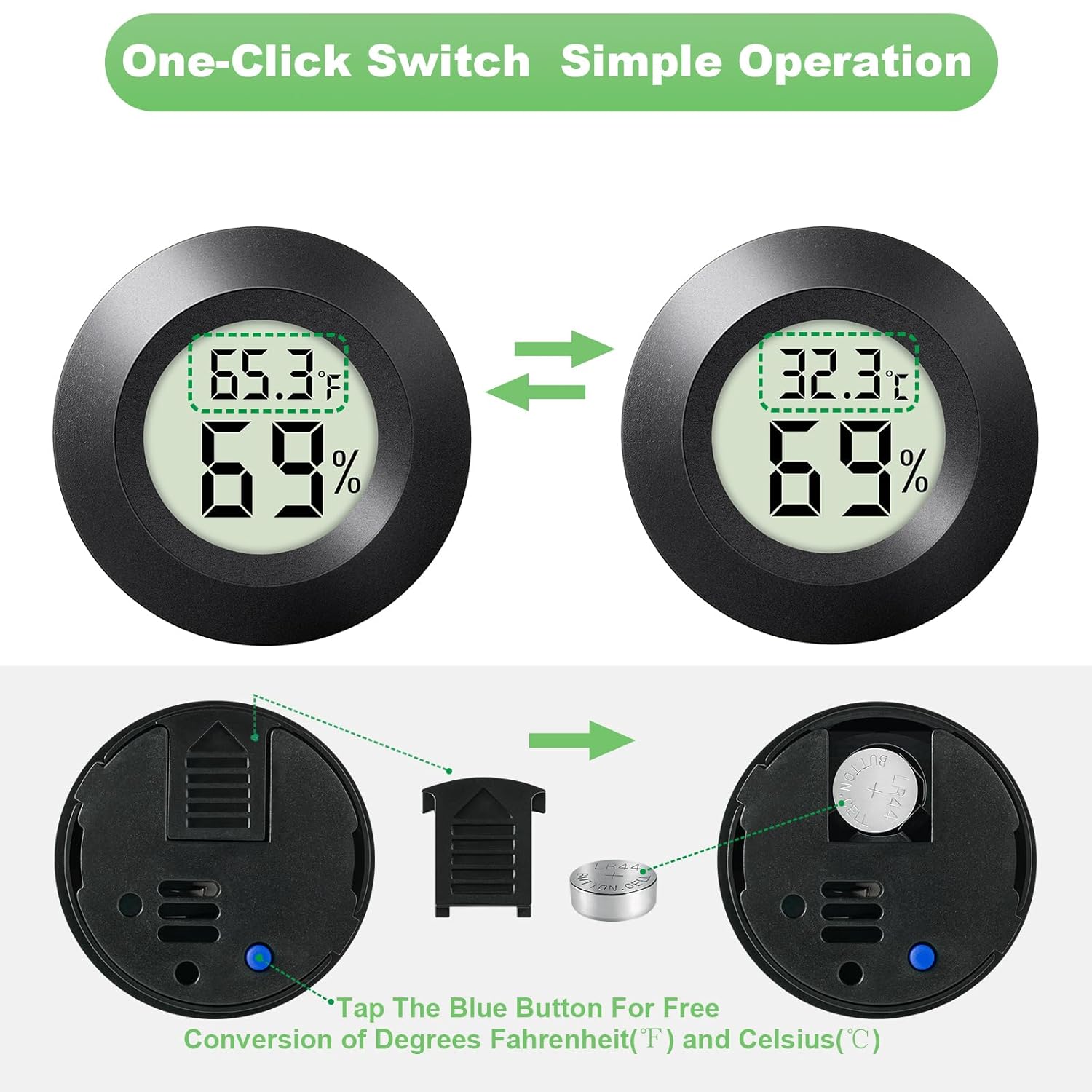 4-Pack Mini Hygrometer Thermometer Indoor Outdoor Round Humidity Meter