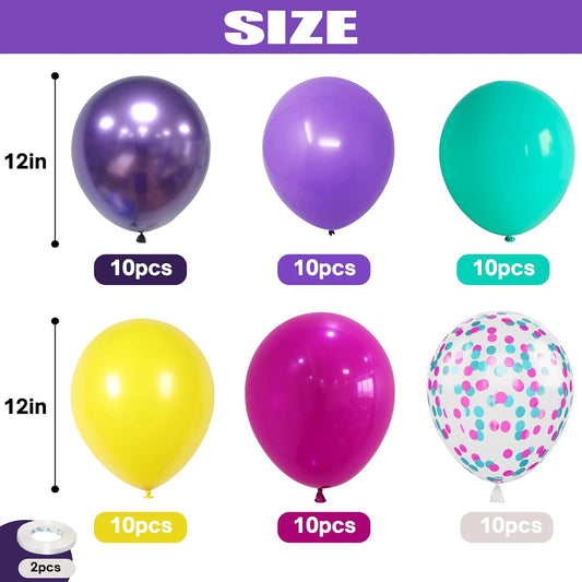 Pink Blue Purple Balloon, 60 Pcs 12 Inches Hot Pink Metallic Purple Te