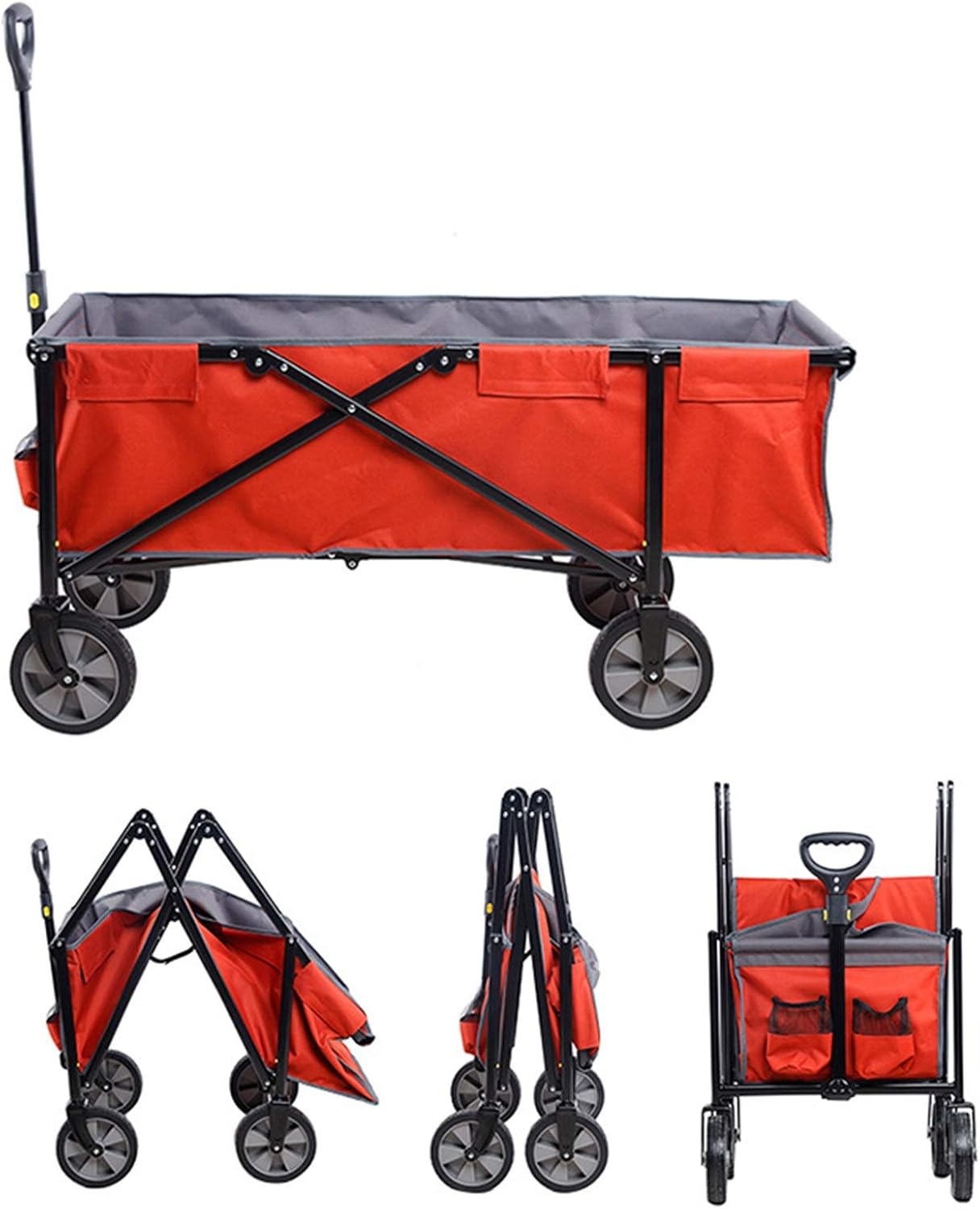 Garden Carts Four-Wheeled Trolley Folding Portable Grocery Shopping Cart Camping Car Camping Trailer Outdoor Camping Cart Outdoor Trolley (Color : Red, Size : One Szie) (Red One szie)