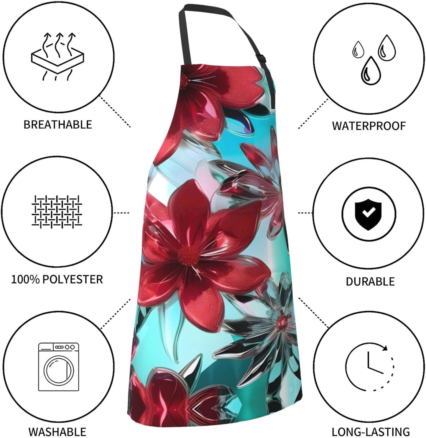flower stained glass print Waterproof chef's apron with pocket apron for kitchen cooking baking barbecue and gardening