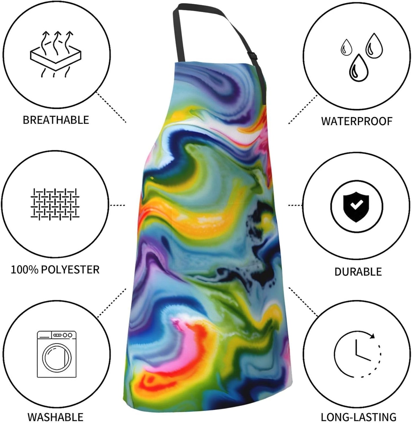 YANYU Tie Dye Print 28x33 In Kitchen Apron Stylish Chef Apron with Pockets for Cooking Baking Painting