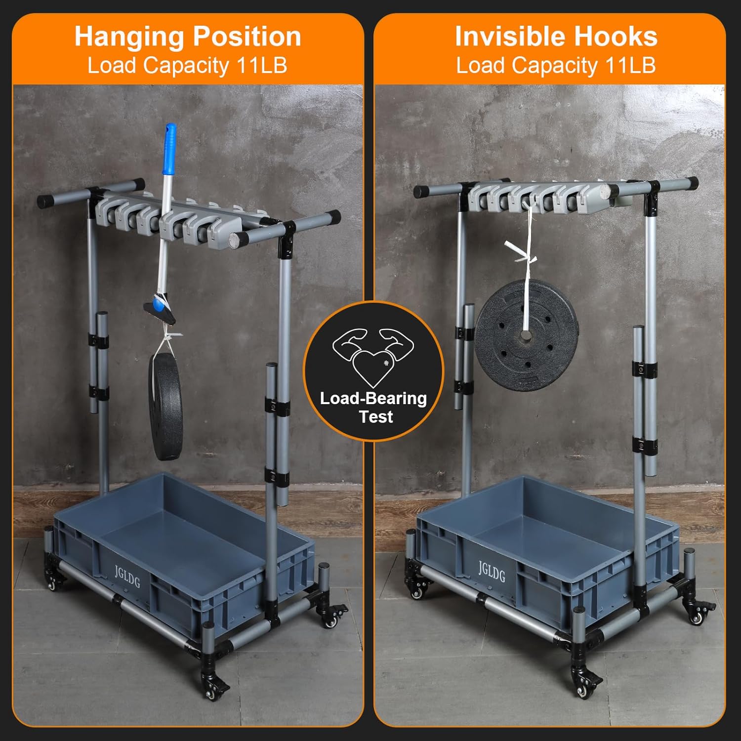 Freestanding Mobile Cleaning Tool Storage Rack, Mop and Broom Holder (