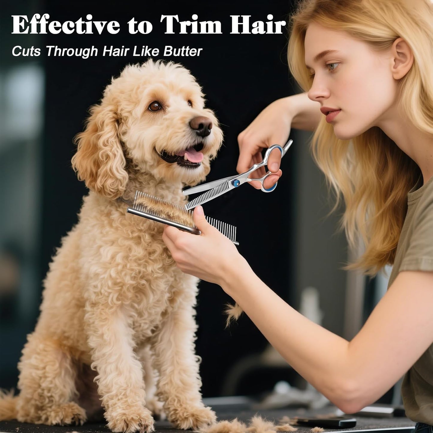 Professional 4 in 1 Dog & Cat Grooming Scissors Kit with Safety Round 