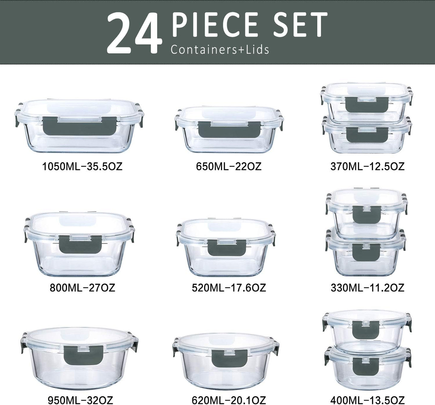 M MCIRCO 24-Piece Glass Food Storage Containers with Upgraded Snap Loc