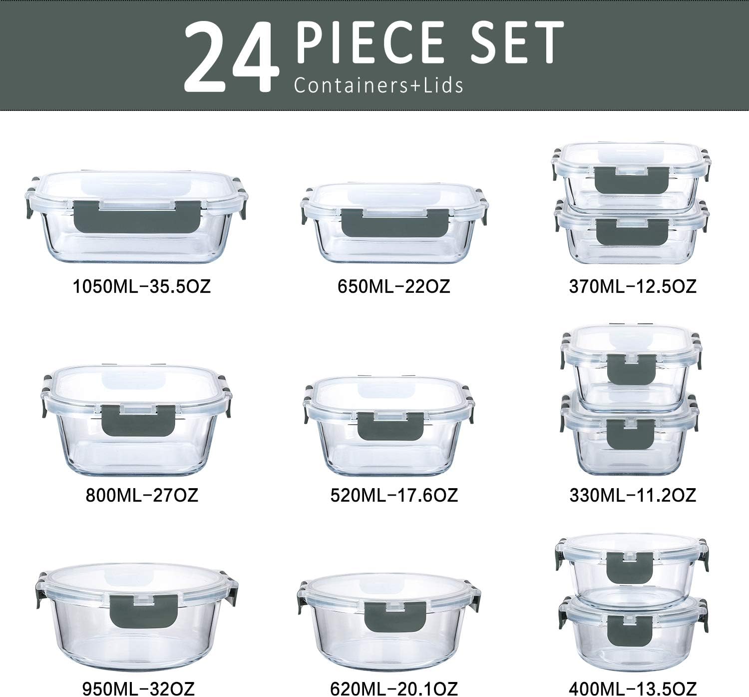 M MCIRCO 24-Piece Glass Food Storage Containers with Upgraded Snap Loc