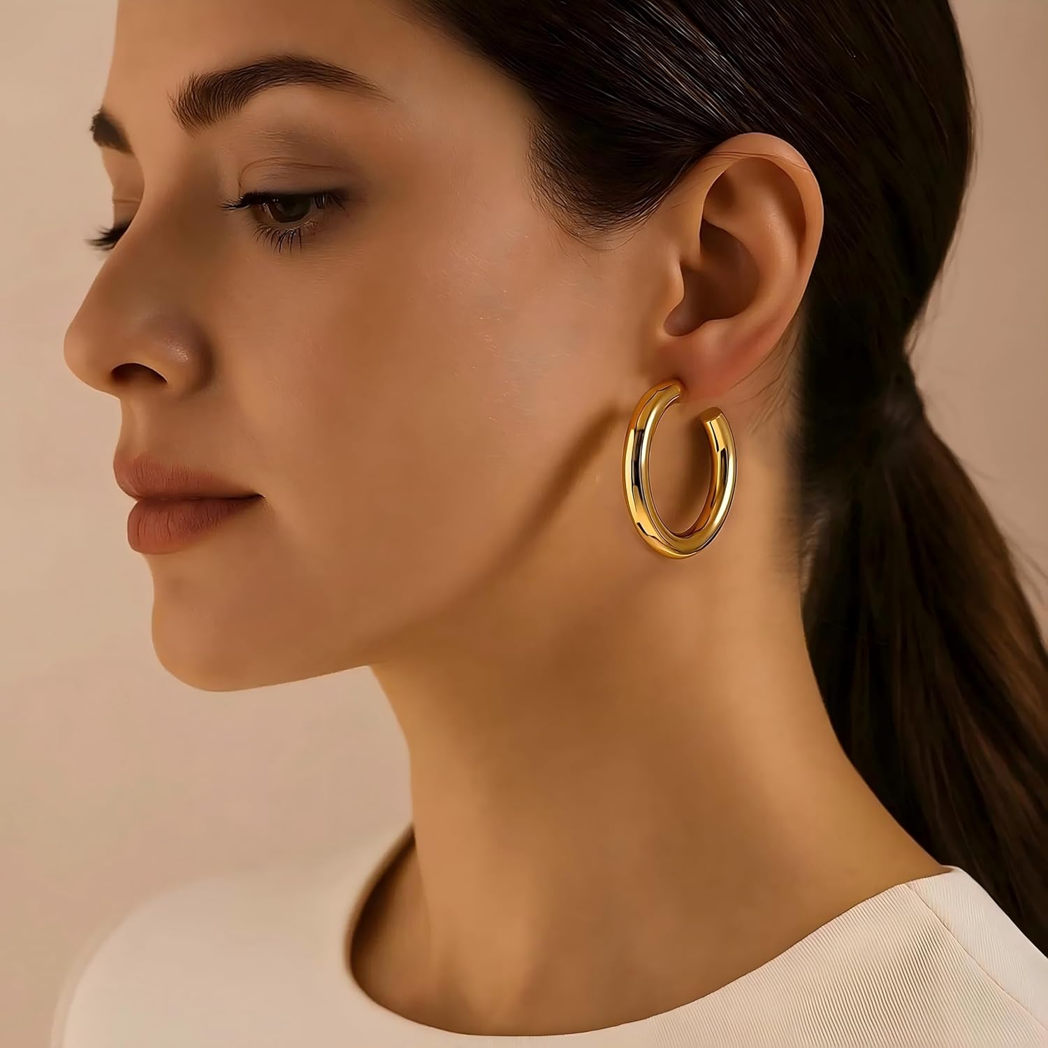 12 Pairs Chunky Gold Hoop Earrings for Women Trendy, Gold Plated Light