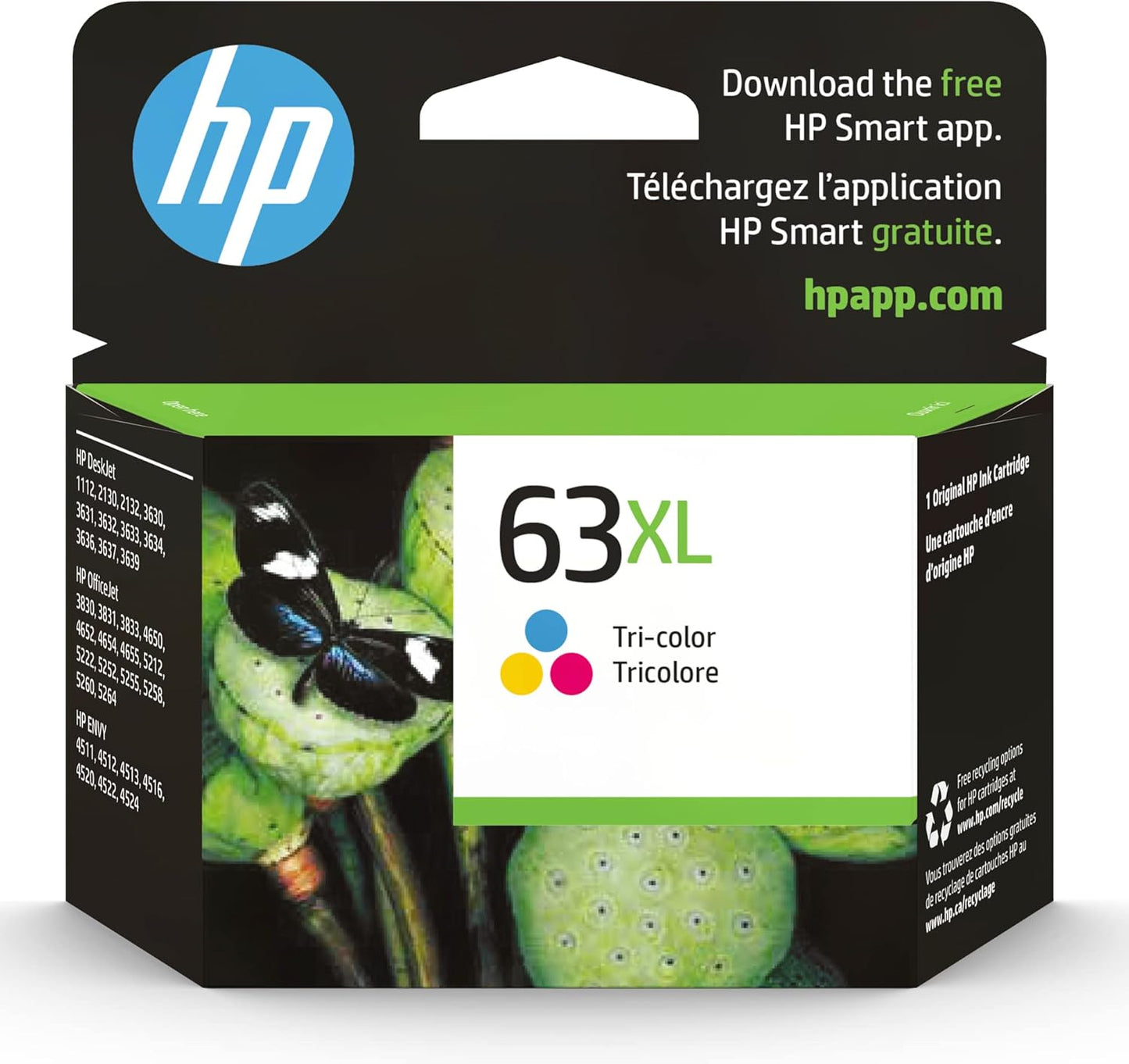 HP 63XL Tri-Color High-Yield Ink Cartridge | Works with Printer Series: DeskJet 1112, 2130, 3630, Envy 4510, 4520, OfficeJet 3830, 4650, 5200 | Eligible for Instant Ink | F6U63AN