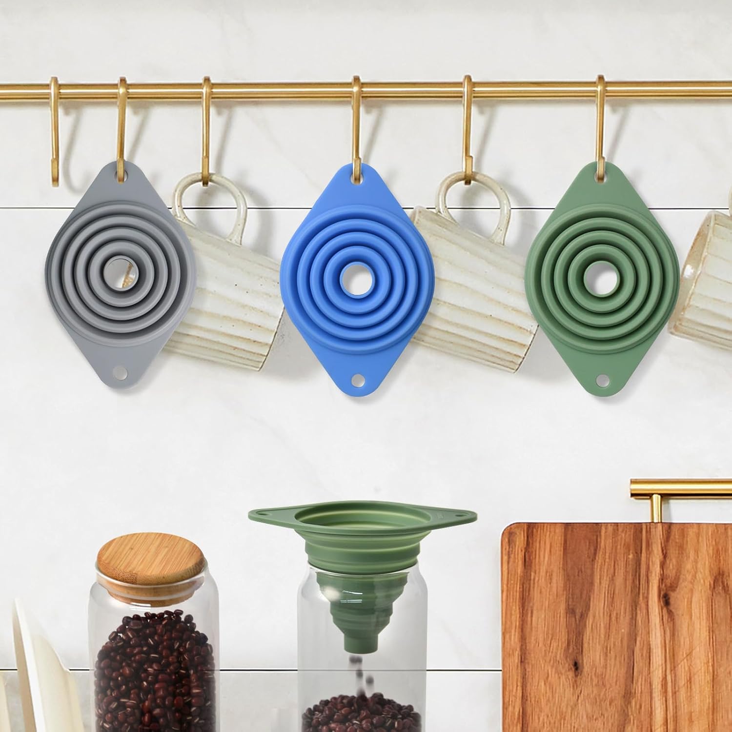 Kitchen Funnel Set 3 Pack,Funnels for Kitchen Use Filling Bottles,Sili