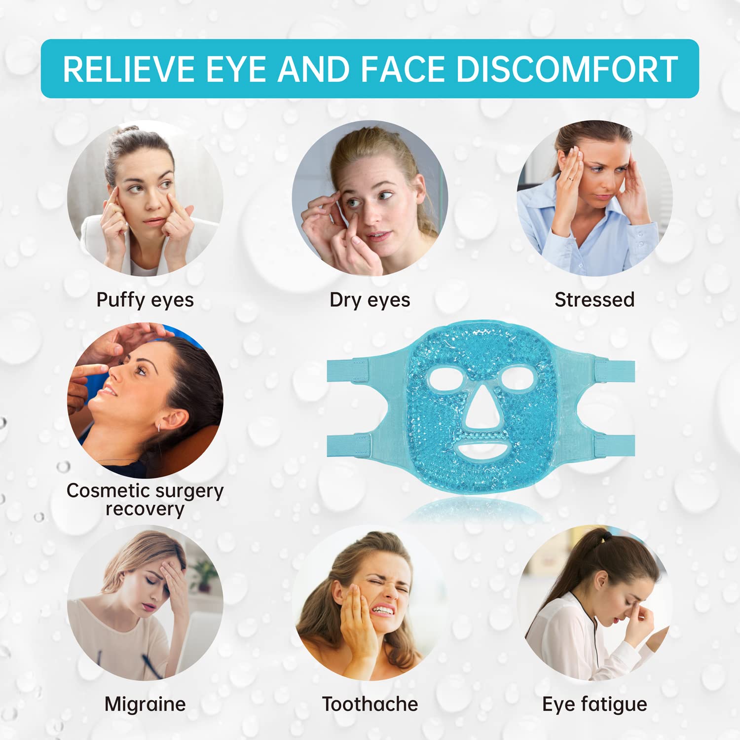 Cold Face Eye Mask Ice Pack Reduce Facial Puff, Dark Circles, Gel Hot 