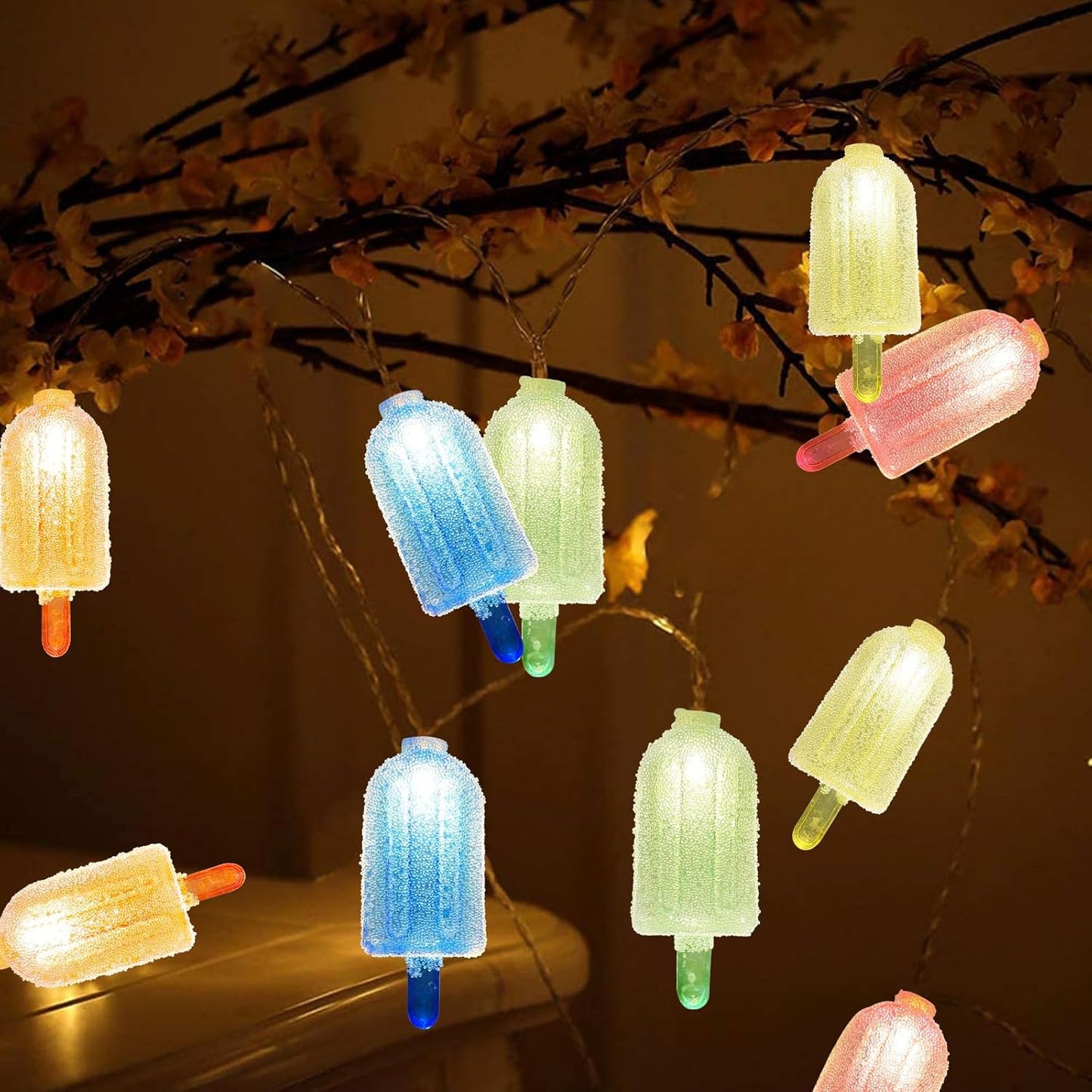 Abeja Popsicle Decorations String Lights, 8.5Ft Colorful Ice Cream Patio String Lights with 10 Popsicle Shaped Lights for Garden Bedroom Summer Theme Beach Decorative Lights