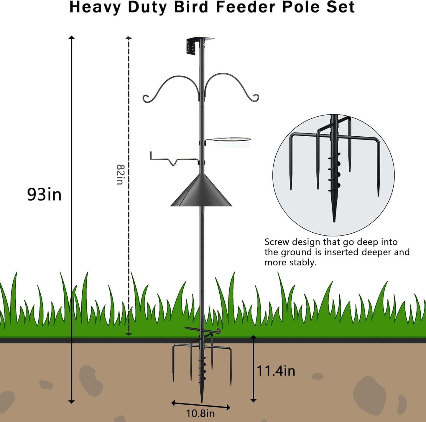 93 Inch Bird Feeder Pole, Outdoors Bird House Pole Kit for Smart Birds Feeder, Feeding Station Kits with Squirrel Guard Baffle, Bird Bath, Wild Birds Watching (Shape A)