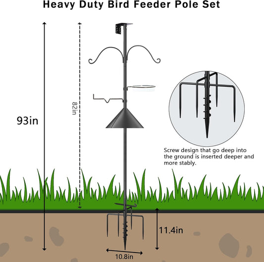 93 Inch Bird Feeder Pole, Outdoors Bird House Pole Kit for Smart Birds Feeder, Feeding Station Kits with Squirrel Guard Baffle, Bird Bath, Wild Birds Watching (Shape A)