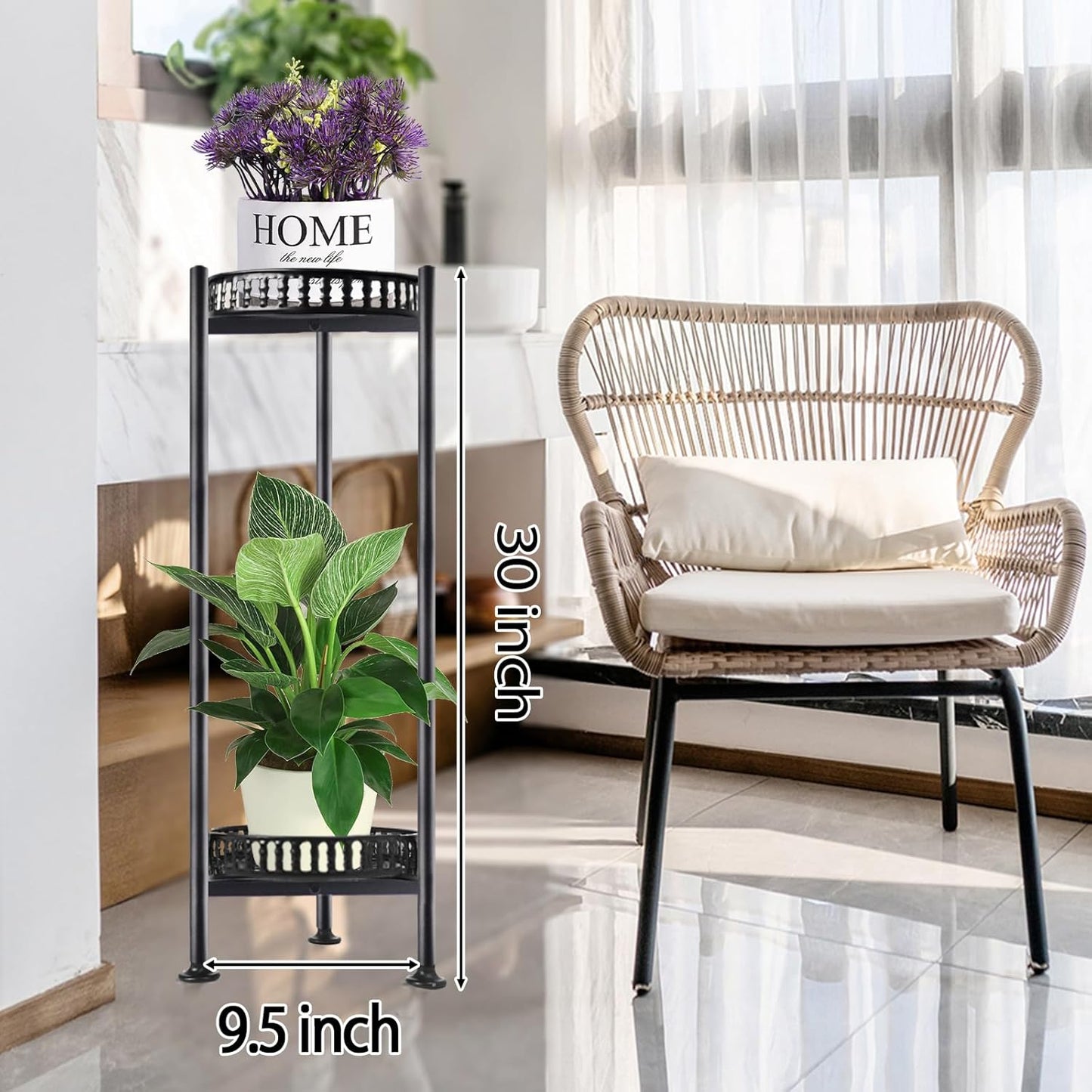 Plant Stand Indoor Outdoor, 30'' Tall Plant Stands, 2 Tier Metal Plant