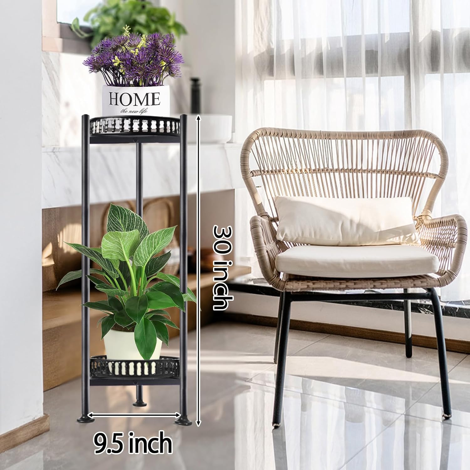 Plant Stand Indoor Outdoor, 30'' Tall Plant Stands, 2 Tier Metal Plant