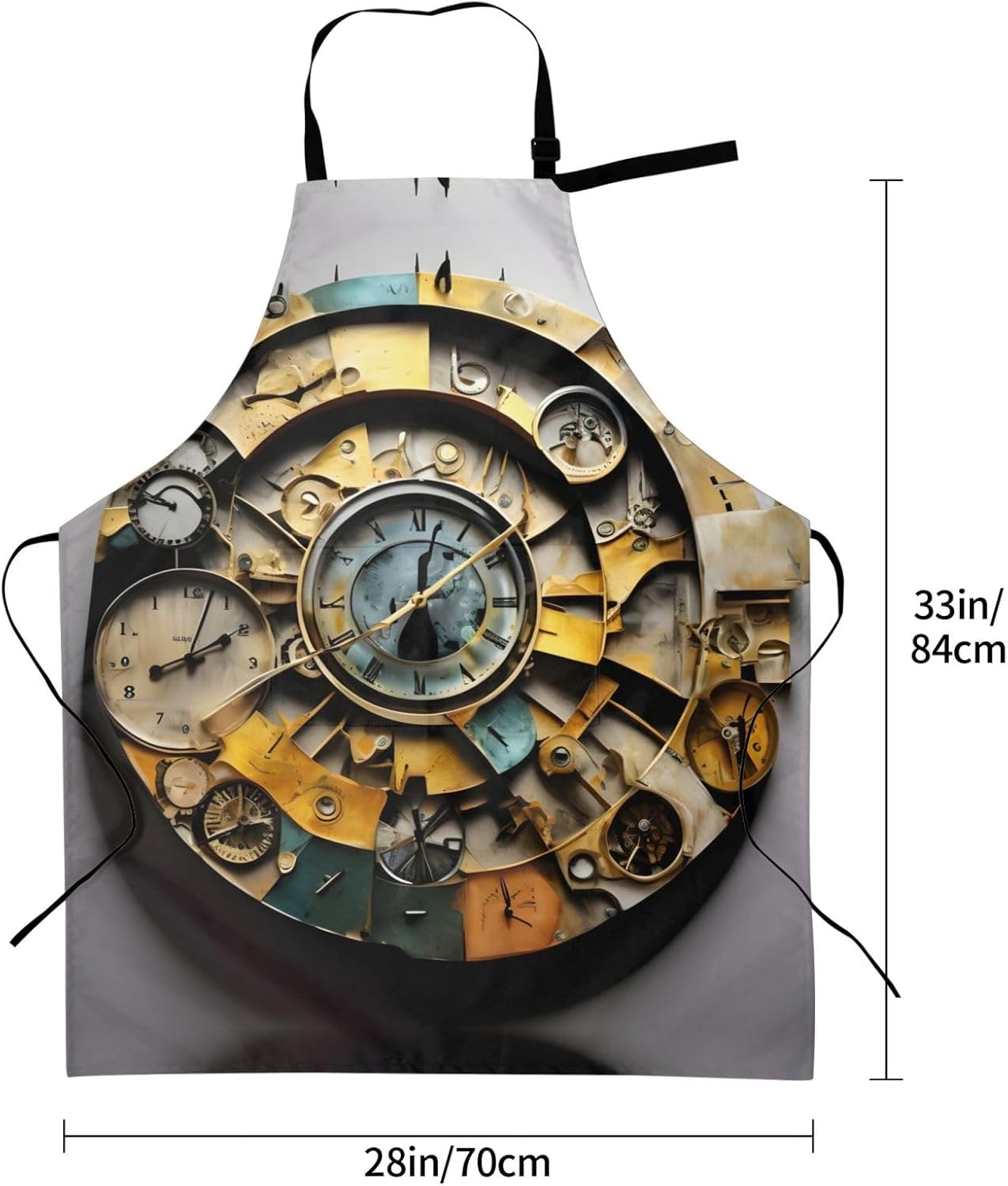 Clock Art Print Laundry apron 28x33 In Waterproof Kitchen Apron with P