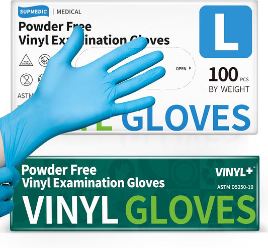 Vinyl Disposable Exam Gloves, 4Mil Powder-Free Latex-Free Food Grade Cooking Cleaning Medical Glove Blue 100&1000 Ct