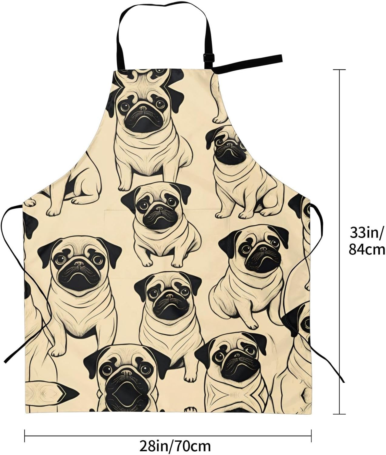 Cute Pug Dog print Waterproof chef's apron with pocket apron for kitch