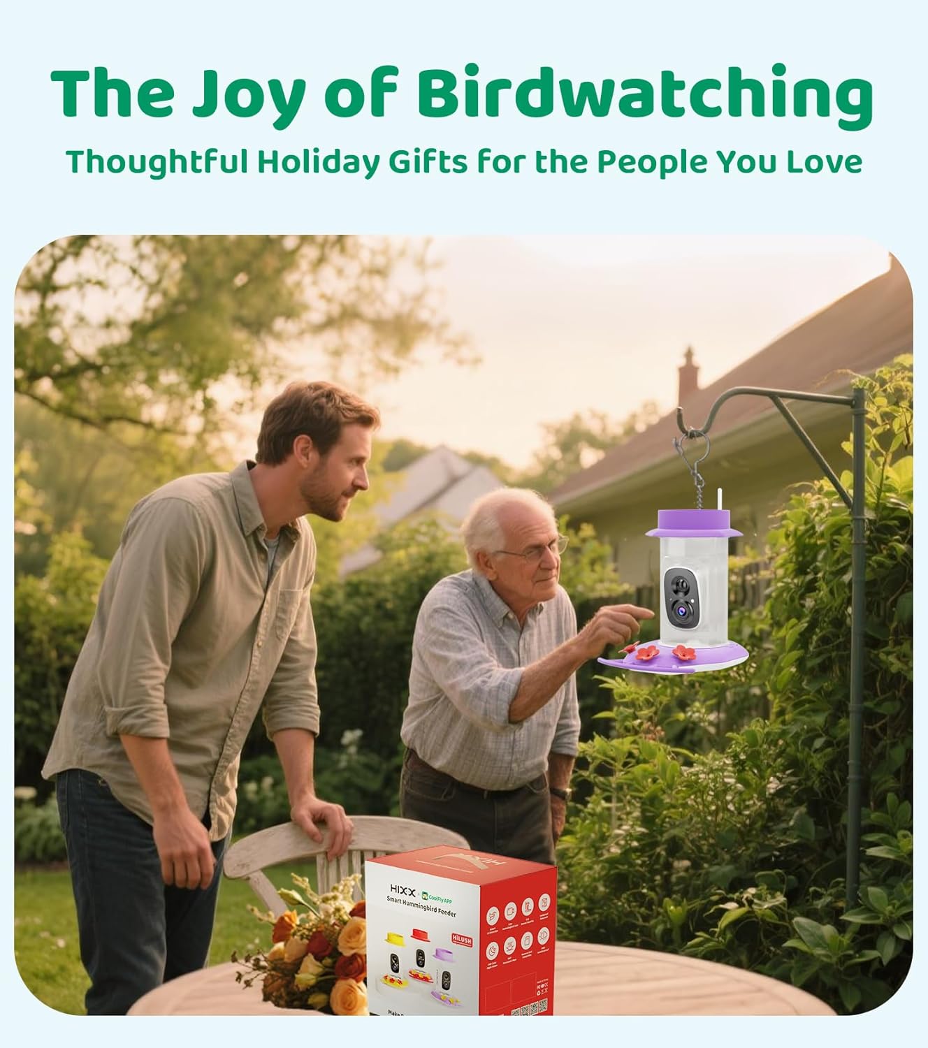 HIXX Solar Powered Hummingbird Feeder with Camera, Ant & Bee Proof Des