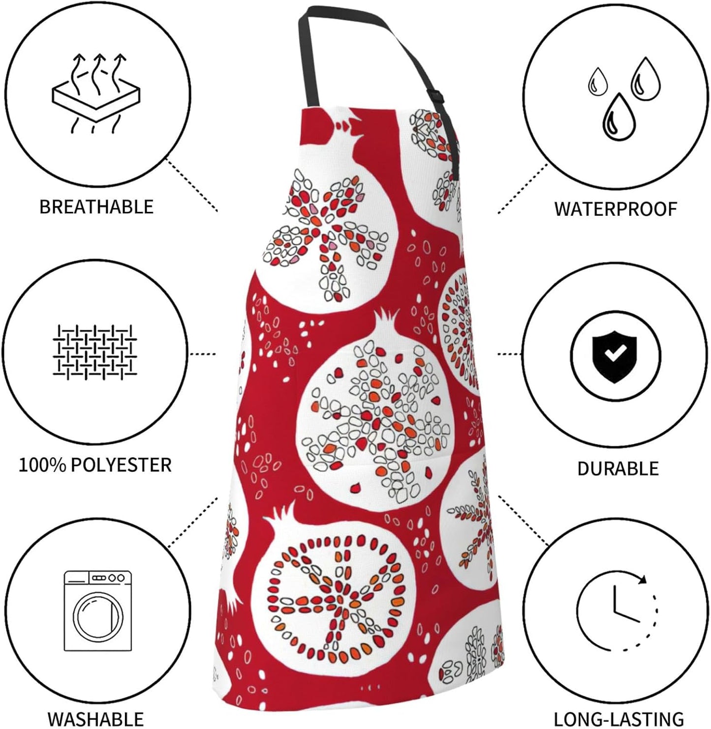 Pomegranate Painting Print Laundry apron 28x33 In Waterproof Kitchen Apron with Pockets for Cooking Baking