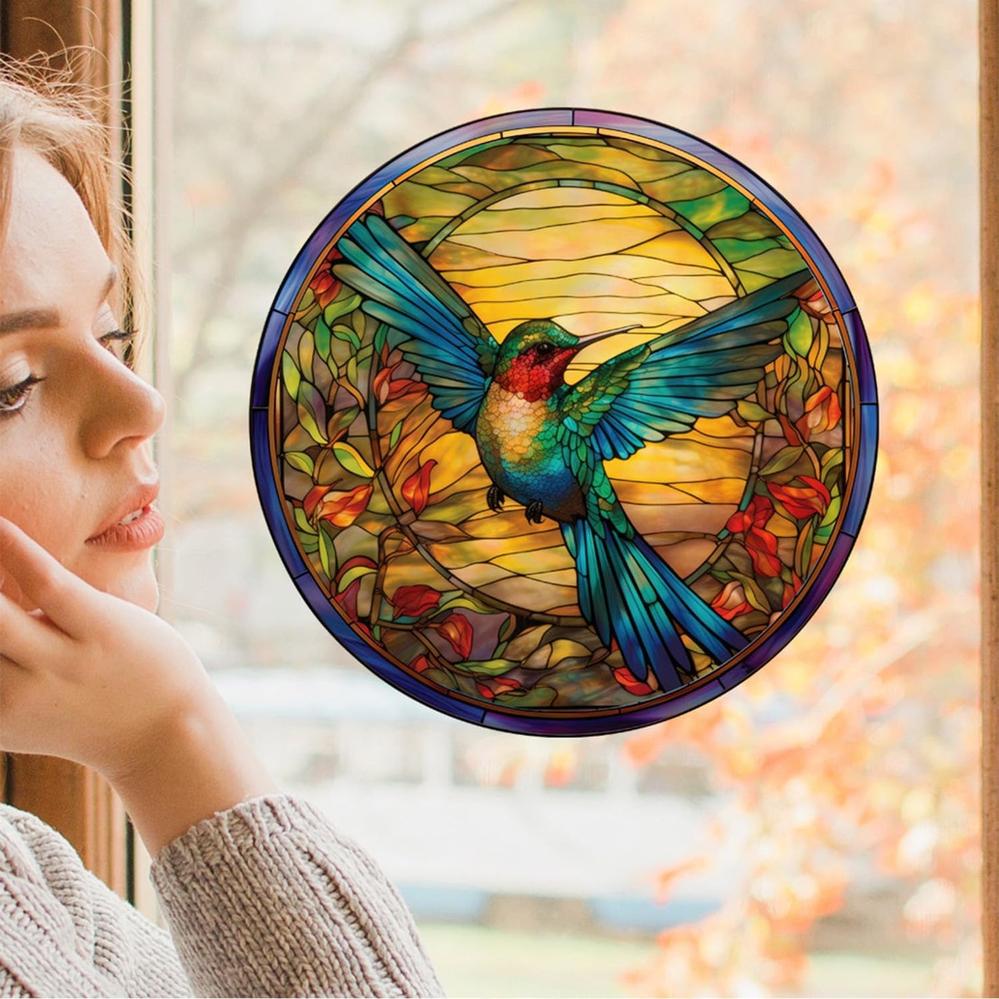 4 Sheets Sunflower Stained Glass Window Sticker,Sunflower Suncatcher,Cardinal Decor Stained Colorful 3D Static Window Glass Stickers,Home Decor,Gift for Mother
