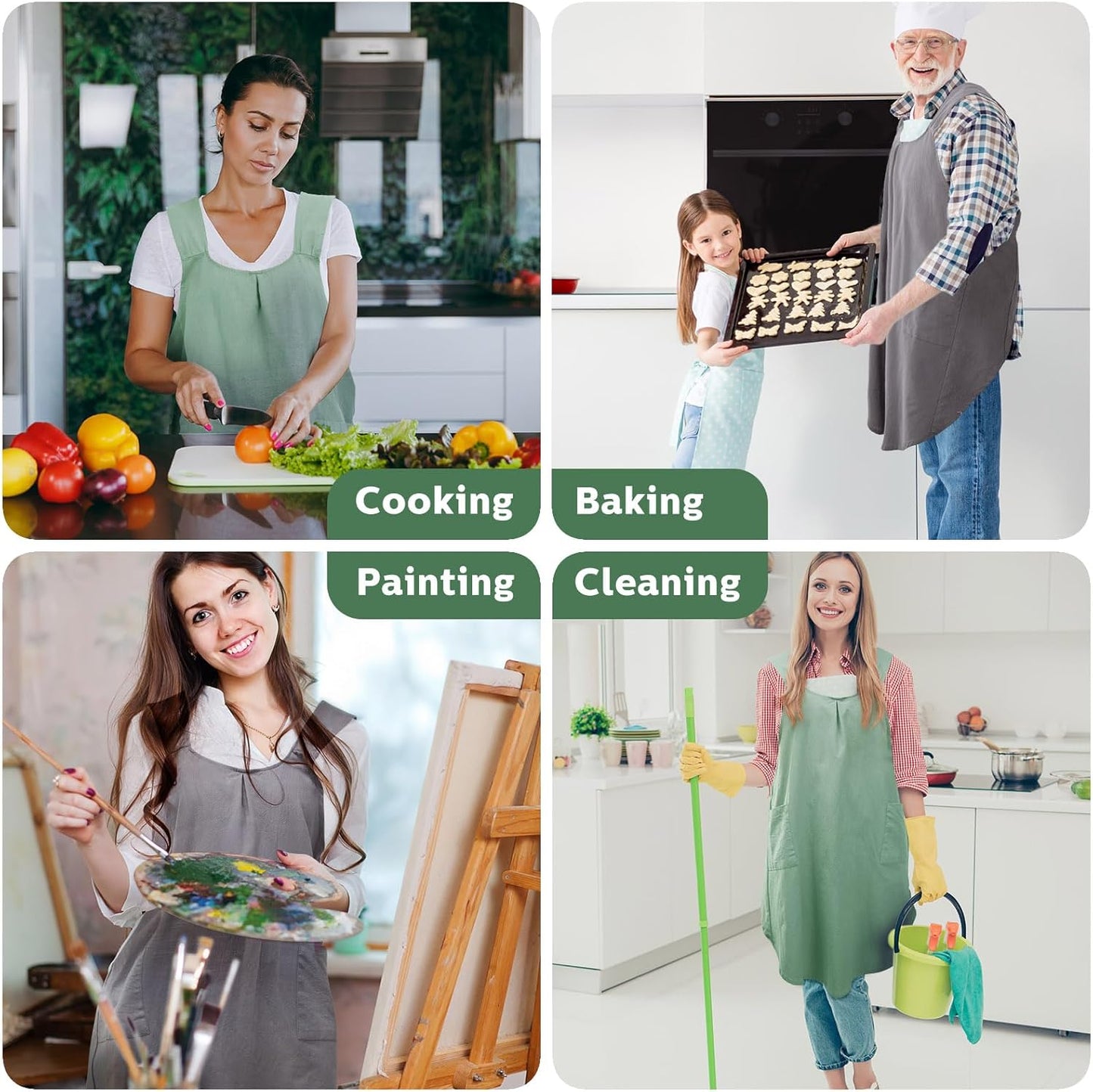 JaGely 2 Pack Japanese Linen Cross Back Kitchen Cooking Aprons for Wom