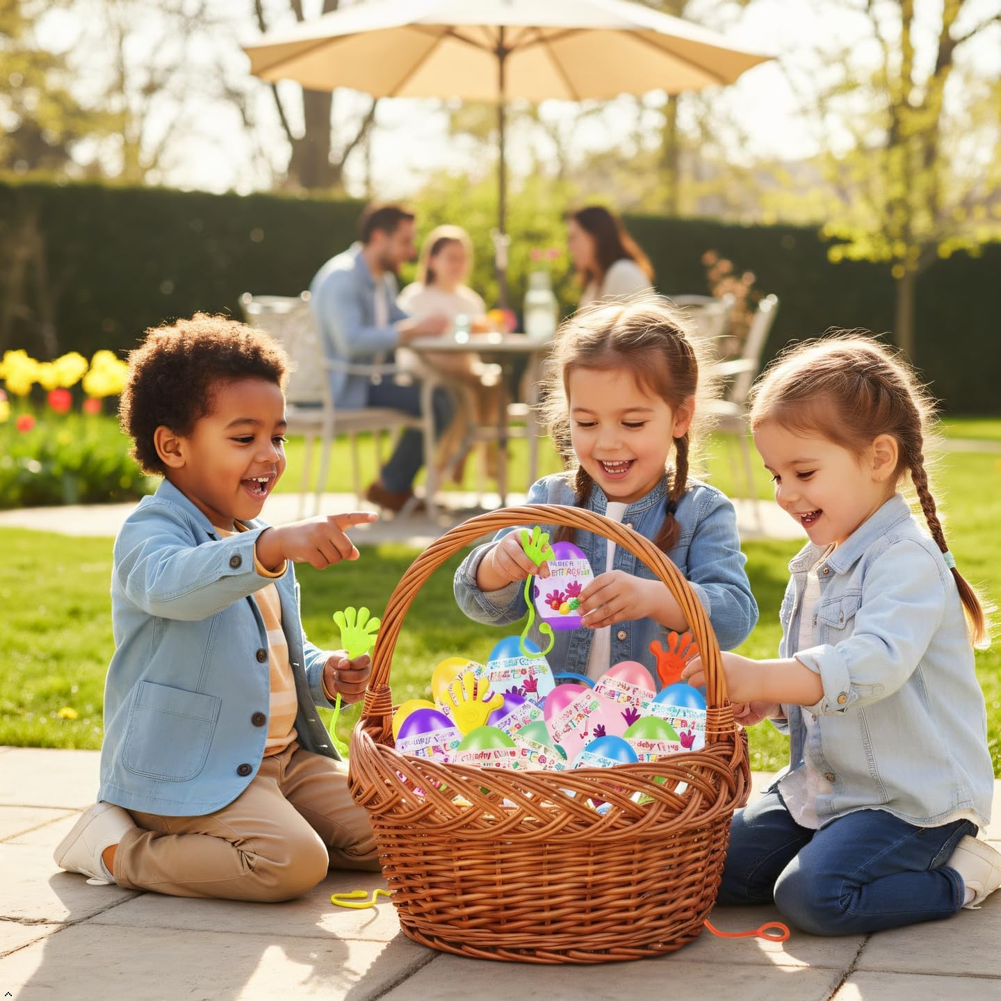 24 Pack Prefilled Easter Eggs with Sticky Hand Toys for Kids Girls Boy