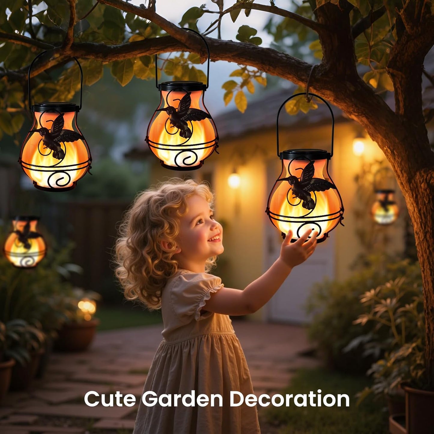 2 Pack Solar Lanterns Outdoor Waterproof Flickering Flame Lights Hummi