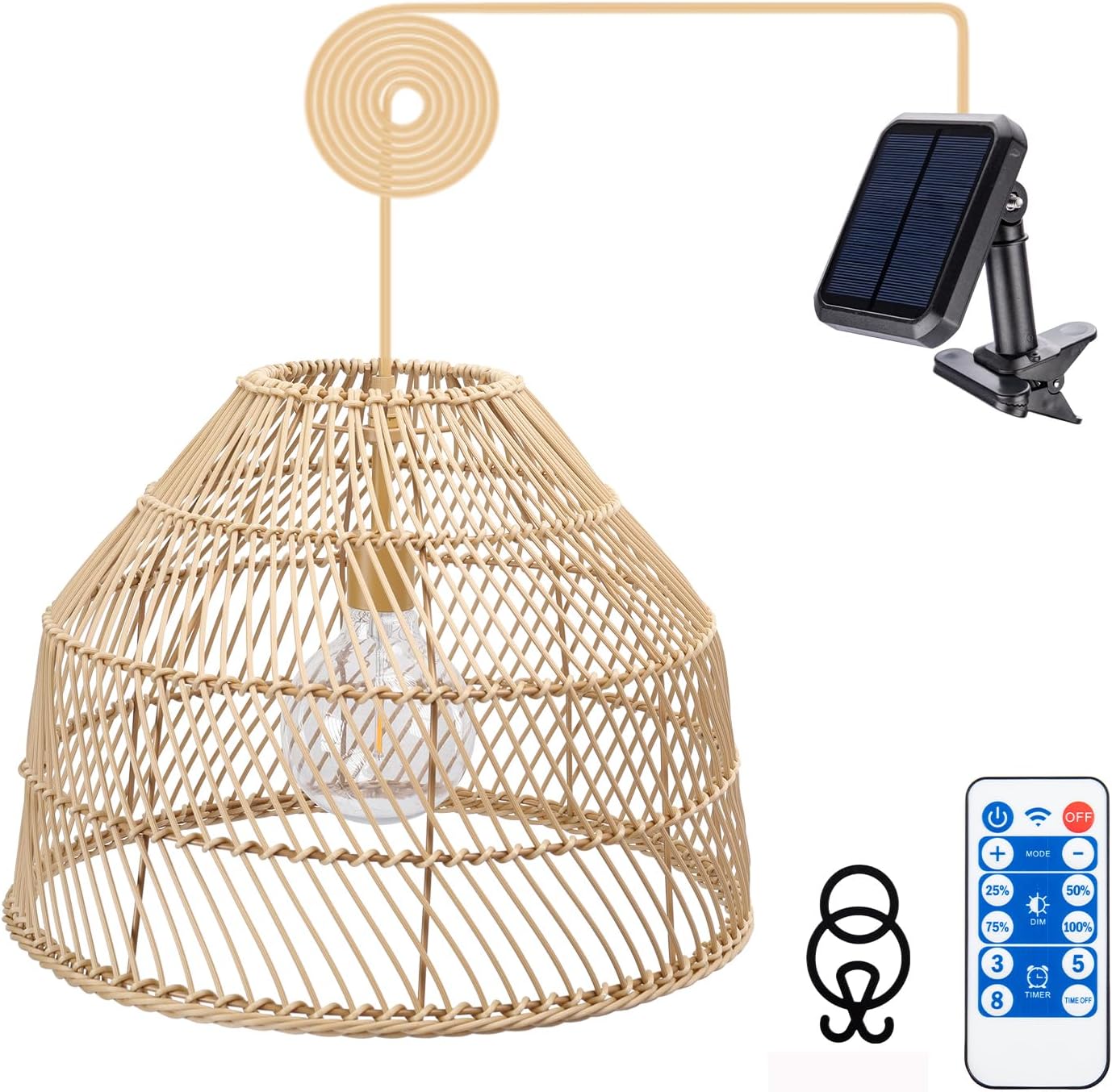 Outdoor Chandelier Solar Pendant Lights, 14.6" Outdoor Pendant Lights Rattan Solar Hanging Lights with Remote 4 Modes Lighting Waterproof Lighted for Garden Porch Patio Kitchen