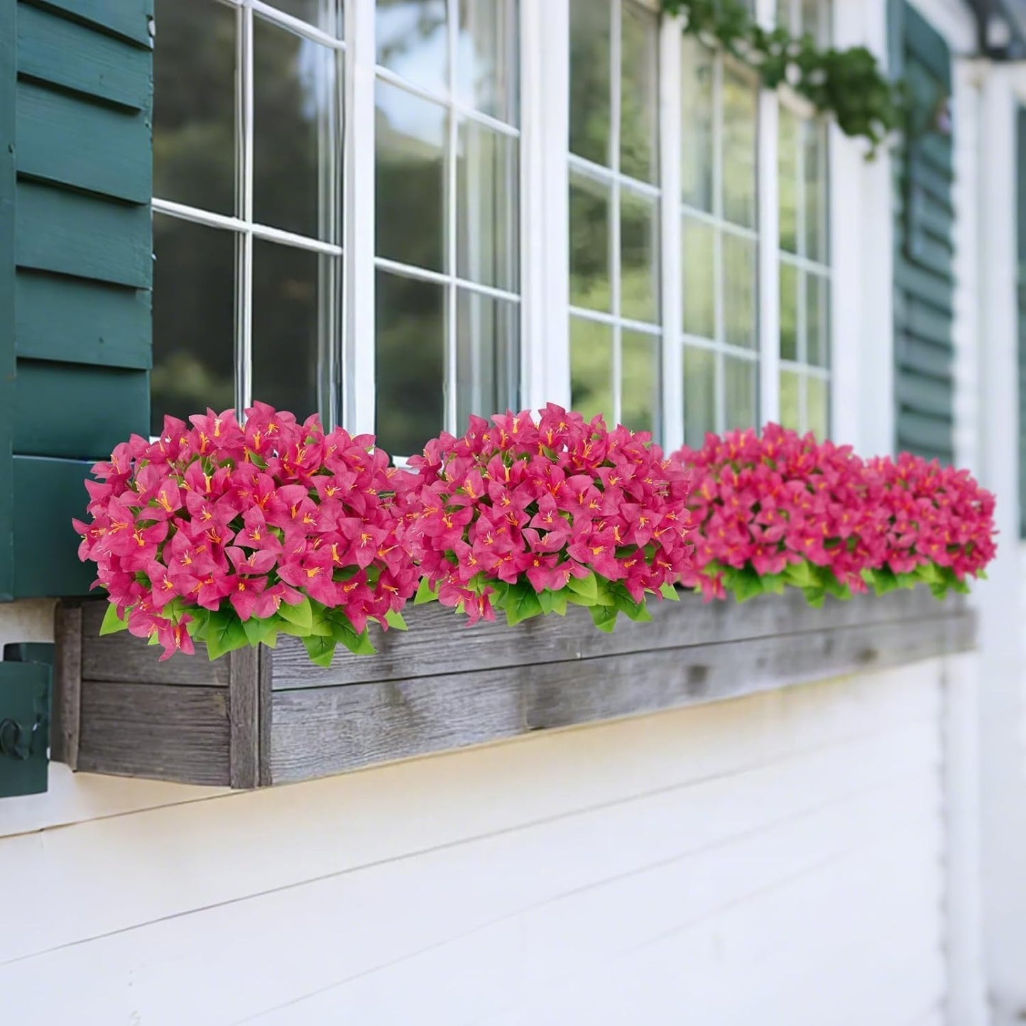 HUAESIN 8 Bundles Artificial Flowers for Outdoors Planters Bougainvillea Artificial Flowers Realistic Spring Silk Flowers for Patio Porch Outside Home Table Indoor Pot Decor(Pink)
